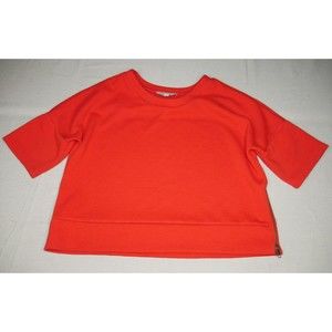 Loft Fleece Pullover Size Large Red Side Zip Half Sleeve Boxy Fit Top Crew Neck